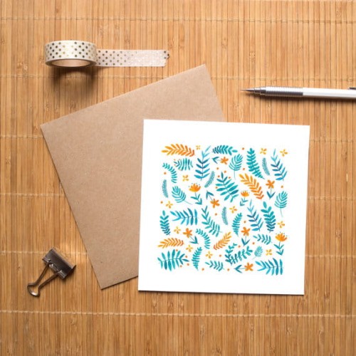  Kartka Orange and Turquoise Leaves