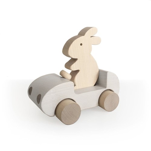 Drewniany królik w aucie - biały - Briki Vroom Vroom