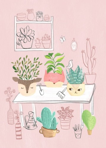 Pocztówka Stół z roślinami