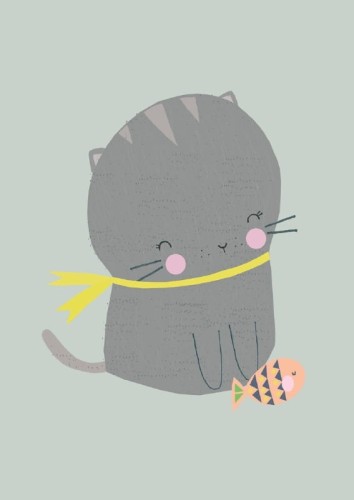 Pocztówka kot z rybką-1