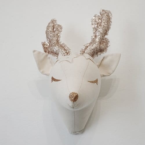 Ozdoba na ścianę Jelonek - kość słoniowa ze złotymi rogami - BORAMIRI