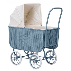 Astrup - Wózek Doll Pram Retro Rattan - Blue 