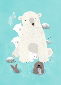 Pocztówka Miś polarny z maluchami