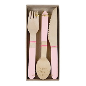 MERI MERI - Drewniane sztućce PINK- zestaw 24 szt